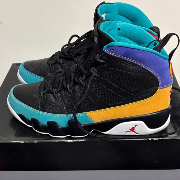 Jordan Black, Teal, and Yellow High-Top Sneakers - Picture 1 of 1